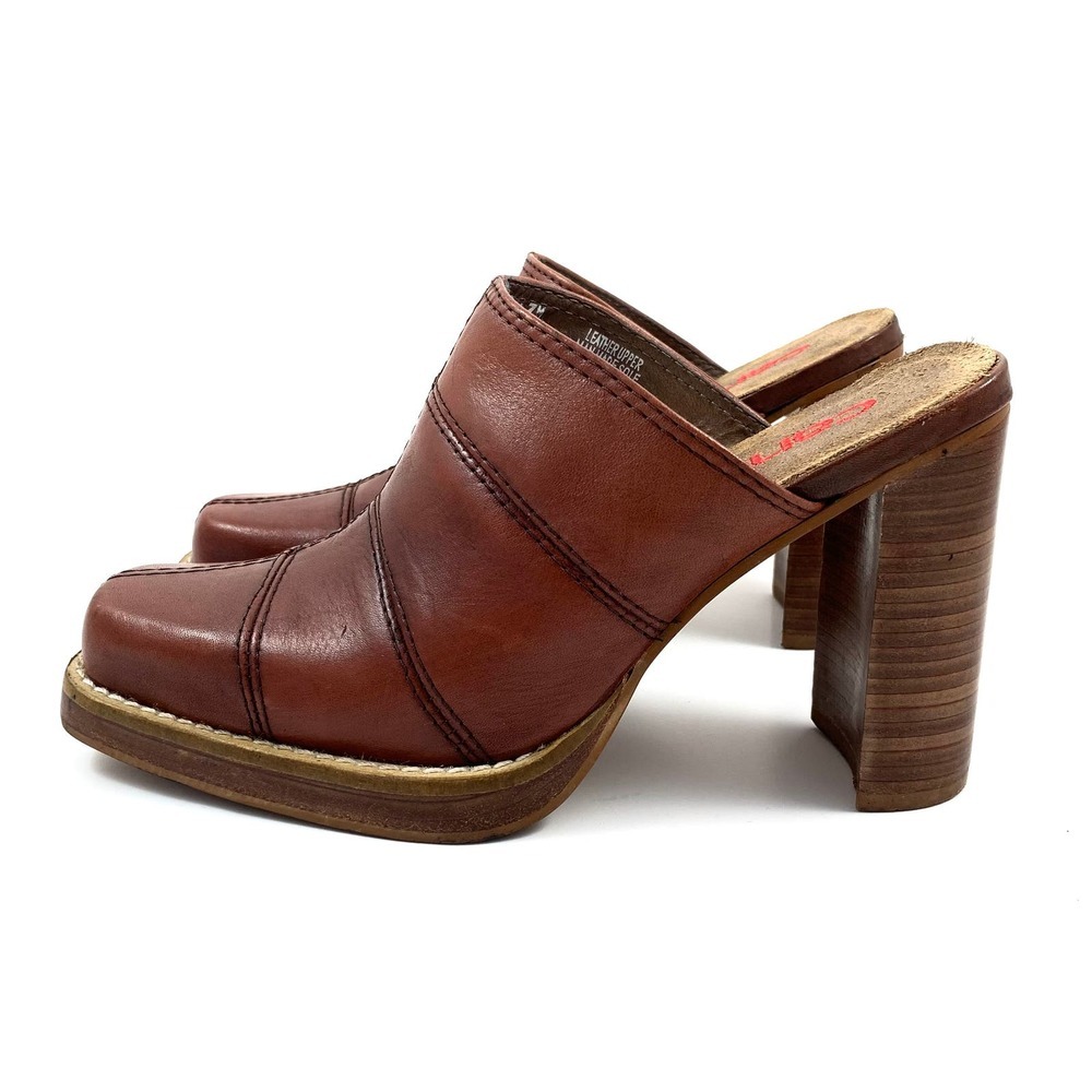 Vintage 90's CANDIE'S patchwork brown leather heeled mules - Picture 3 of 12